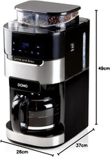 Espressor DOMO DO721K „Grind and Brew” - Funcție Boab-to-Cup - Afișaj LCD - Pentru cafea măcinată sau boabe întregi - 1,5 L