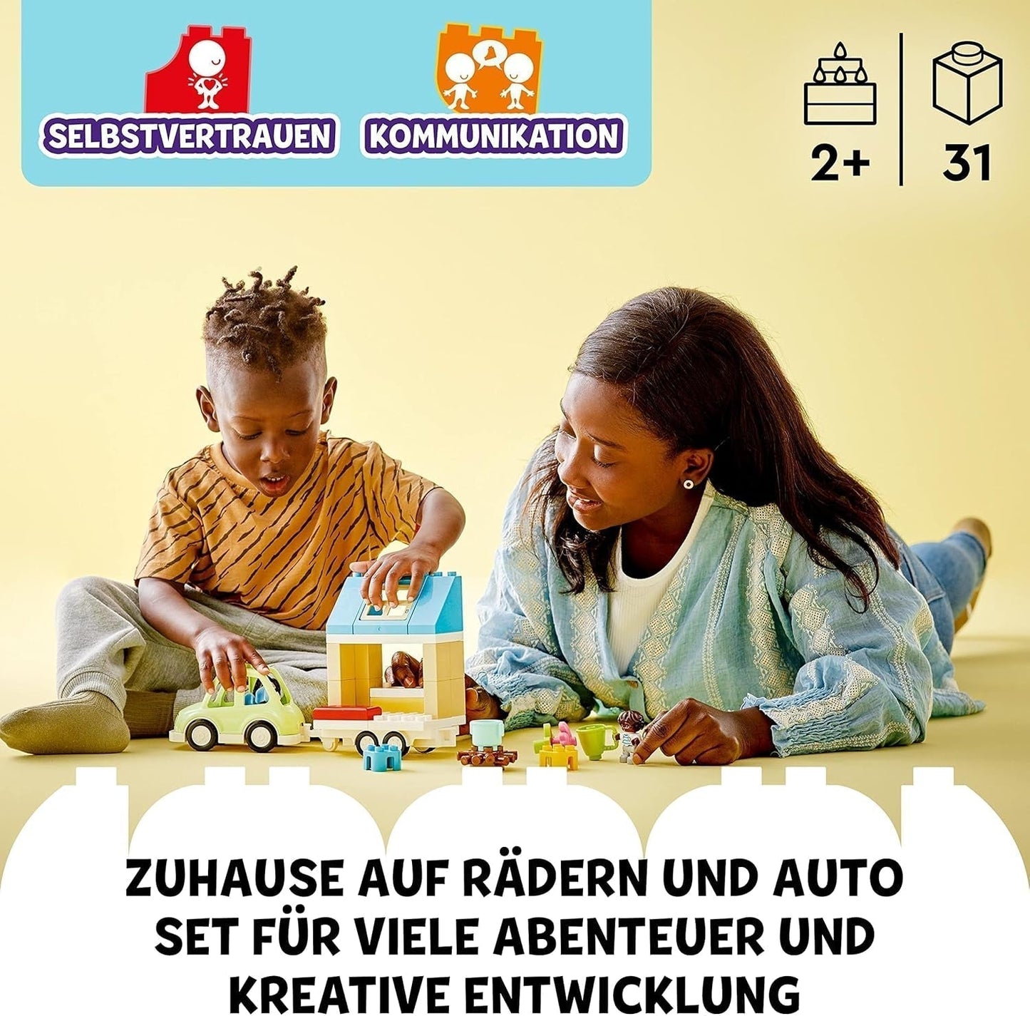 LEGO 10986 DUPLO At Home On Wheels, mașină de jucărie cu cărămizi mari, figurine și mașină de jucărie pentru băieți și fete de la 2 ani, dezvoltă abilitățile motorii fine Seturi de constructie Besuche den LEGO-Store