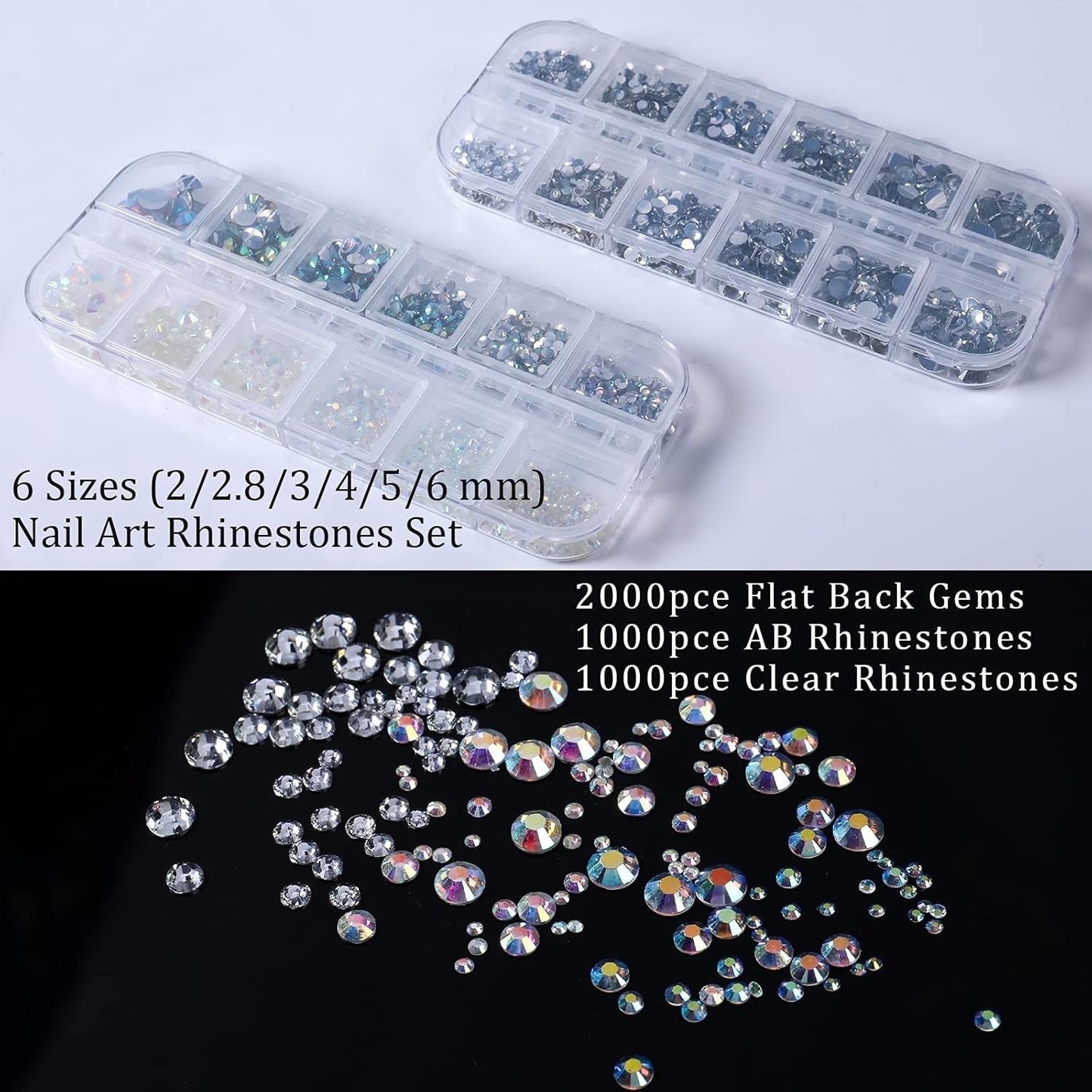 ANGNYA 4000 Stück Strasssteine Nägel Nail Art Strasssteine Dekorationen Nagelsteine Für Nail Art Zubehör Und Klare Kristall Strasssteine Handwerk Mit Pick up Pinzette Und Strass Picker Dotting Pen…