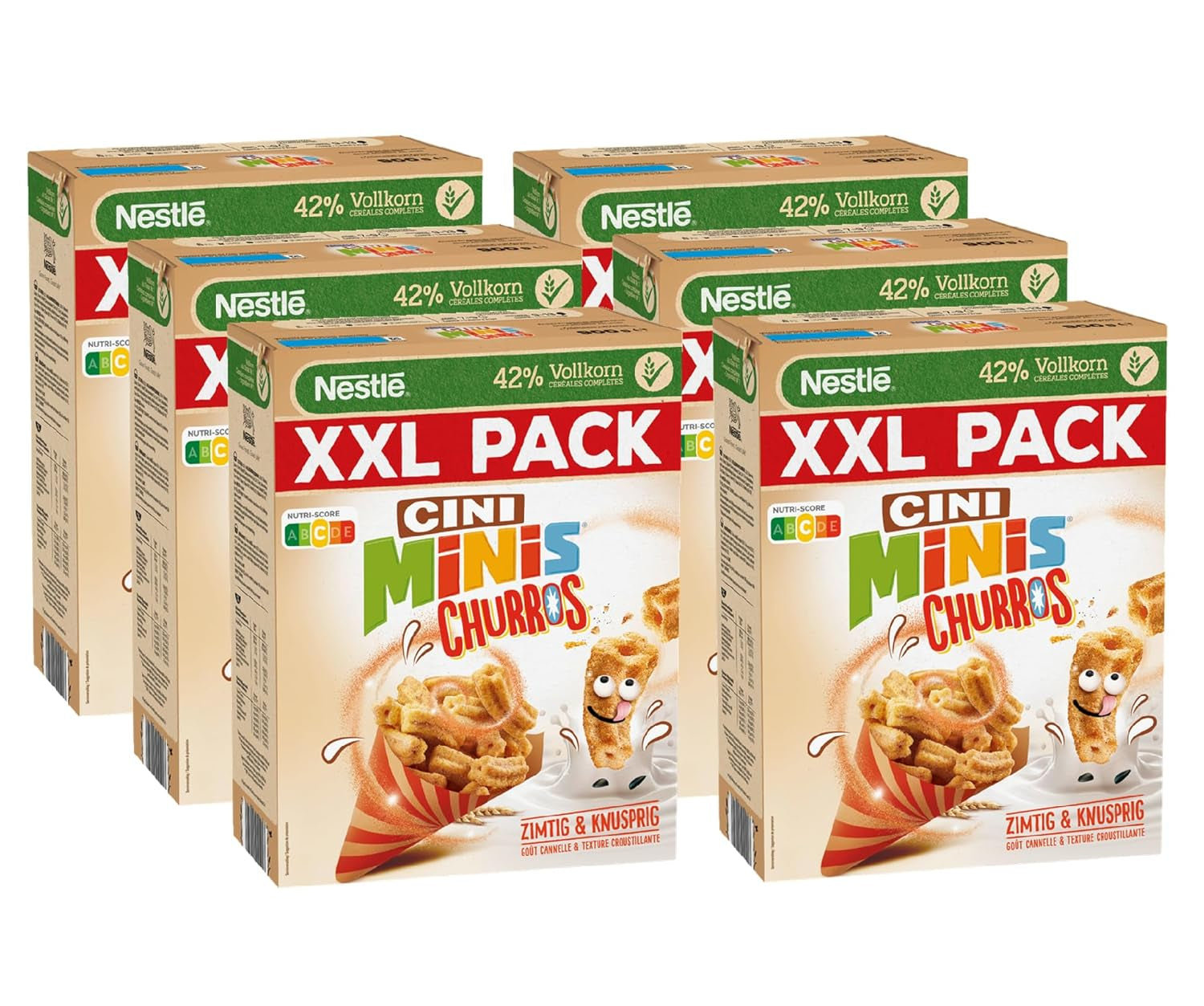 Cereale de mic dejun Nestlé CINI MINIS Churros cu 42% conținut de cereale integrale, pachet de 6 (6 x 900g)