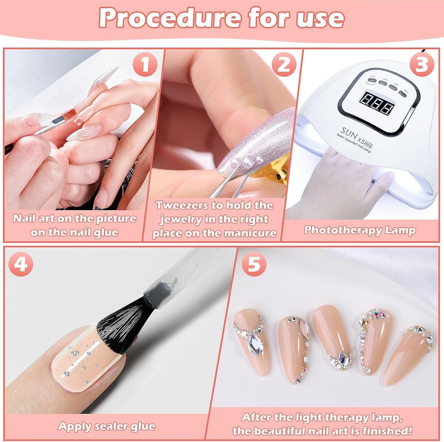 2 Boxen Nail Art Strasssteine, Mit Pinzette Nägel Flatback Perlen Nail Charms Mit Kristallen Nagelzubehör Diamanten Edelstahl-Perlen Für Nagelschmuck