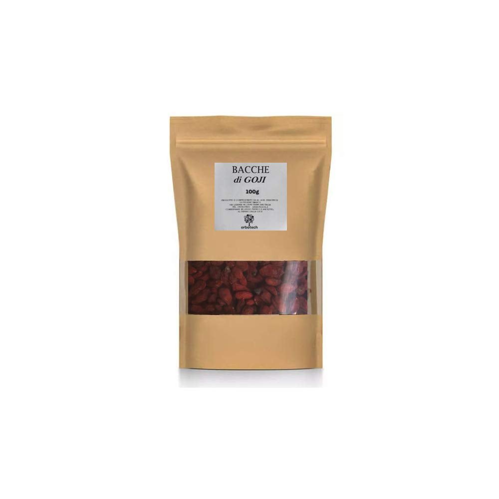 ERBOTECH Goji Berries 200 g, goji berries cu conținut ridicat de vitamine, fructe uscate fără zahăr și sulf, superalimente naturale și bogate în energie, Made in Italy Produse deshidratate Naty Shop 100 G