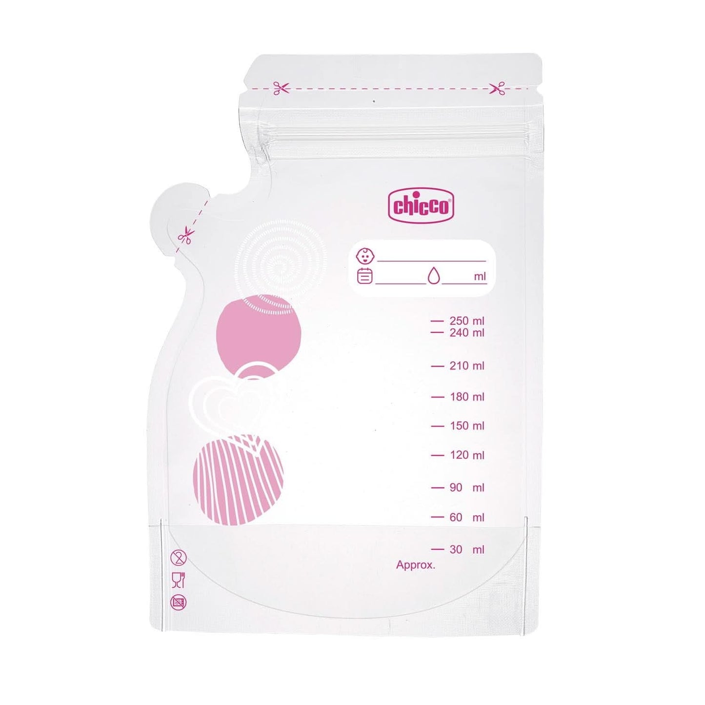 Sac de lapte Chicco cu 30 de bucăți, Rezistent la scurgeri, 250 ml Accesorii Hrana si Alaptare Bebe Naty Shop