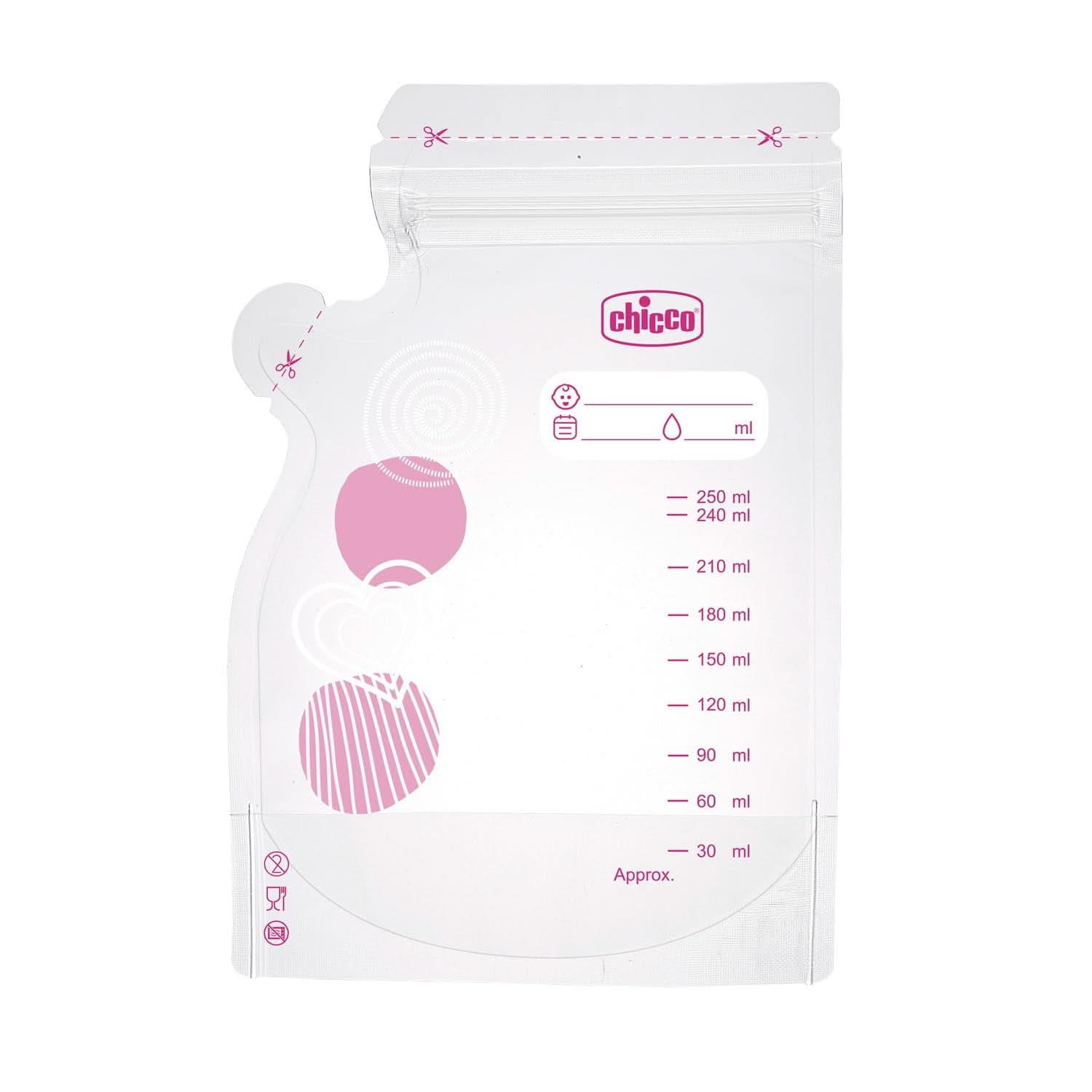 Sac de lapte Chicco cu 30 de bucăți, Rezistent la scurgeri, 250 ml Accesorii Hrana si Alaptare Bebe Naty Shop