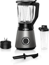 Bosch Standmixer Vitapower Serie 4 MMB6174SN, Verbesserte Version, Hochwertige Edelstahl-Klingen, 1,5L Glasbehälter, 0,6L To-Go-Flasche, Spülmaschinenfeste Teile, 30.000 U/Min, 1200 W, Silber Bucatarie Naty Shop Single 2-In-1 Standmixer