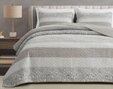Chezmoi Collection Addy Patchwork Quilt Set bumbac pre-spălat, ușor, reversibil, pentru toate anotimpurile, supradimensionat, 3 piese, albastru marin, alb, gri, taupe, în carouri Plapumi si pilote Naty Shop Hibiscus dungi patchwork taupe Geamăn