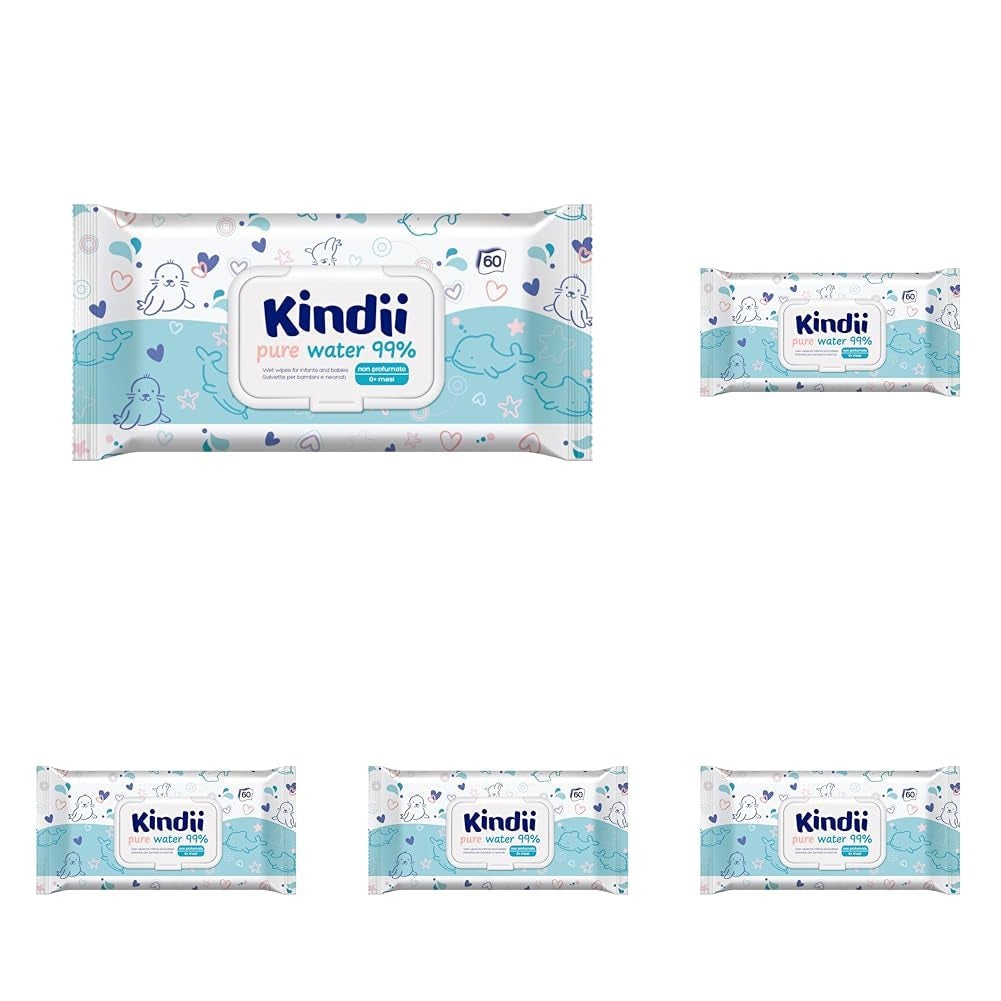 Șervețele umede Kindii Natural Balance pentru bebeluși – (1 x 60 buc.) Șervețele umede pentru bebeluși și copii – Protectoare, Aloe Vera, Parfum delicat – 60 buc.