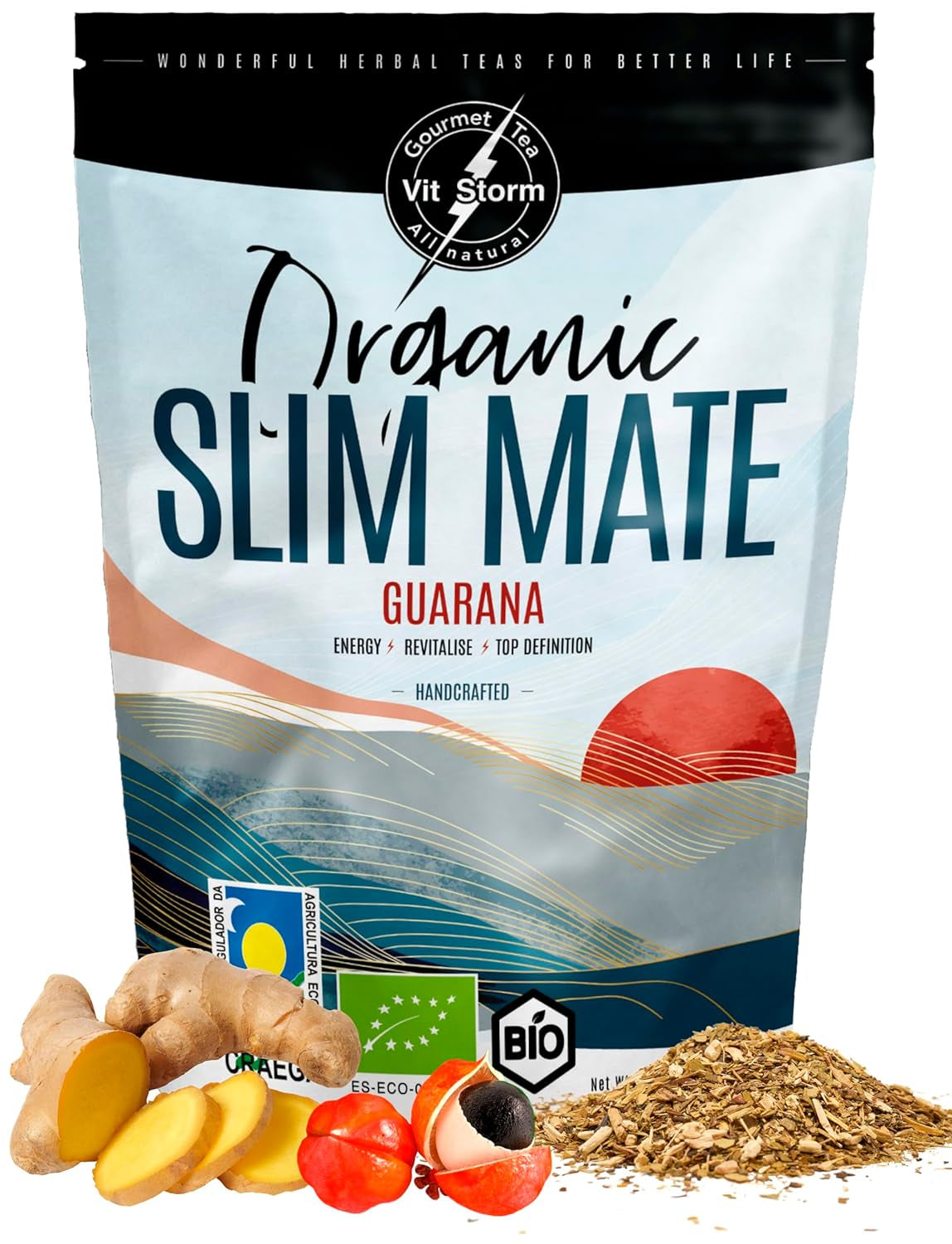 VITSTORM® Slim Tea Cardamom – Ceai Yerba Mate BIO – Cură de detoxifiere și ceai diuretic – 100G