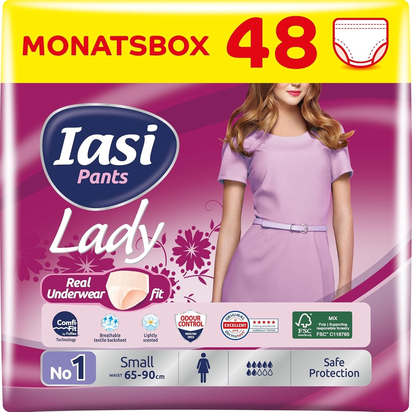 Pantaloni LADY, 48 de pantaloni de incontinență urinară de unică folosință, absorbție Plus, mărimea S pentru femei, 48 de bucăți