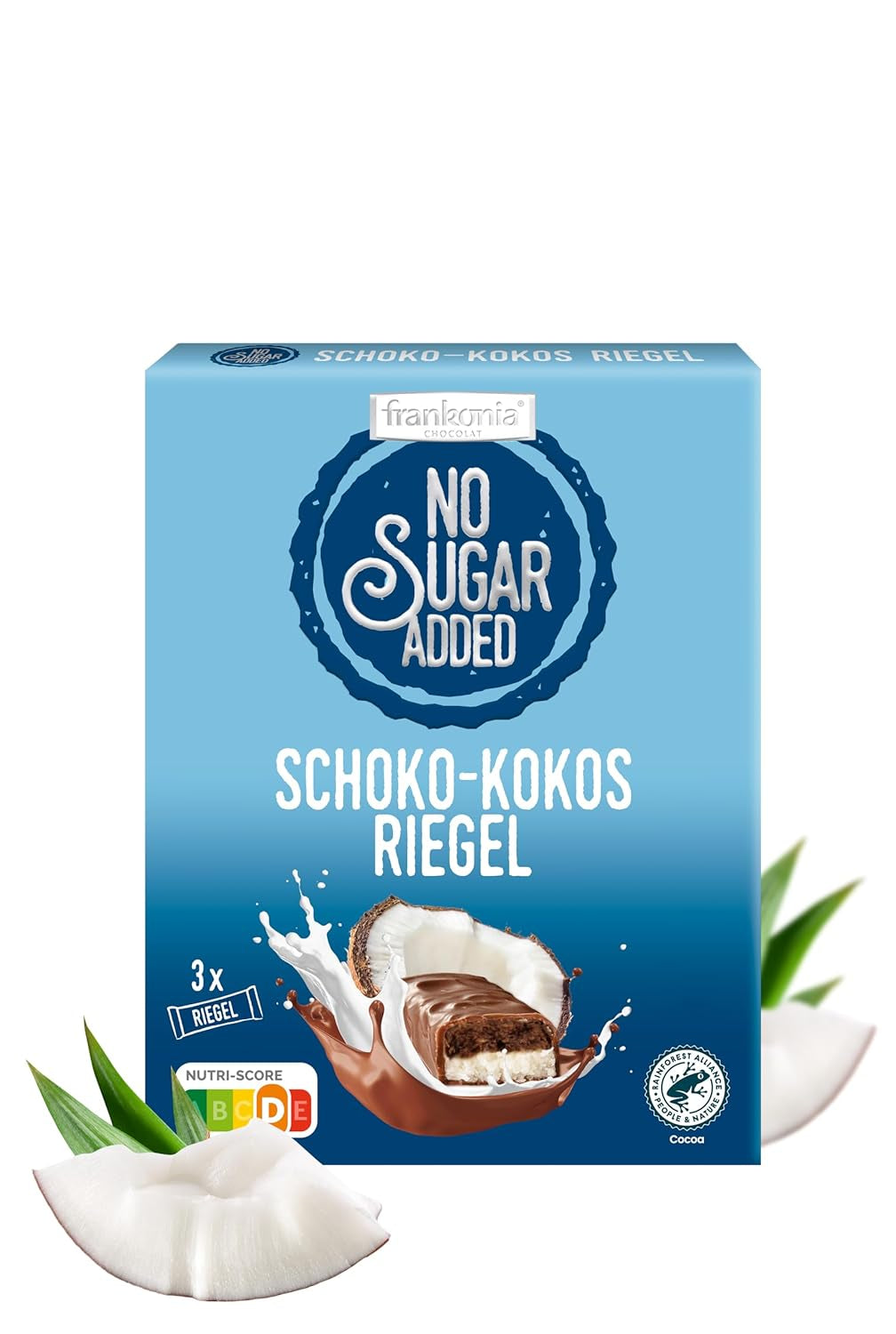 frankonia CIOCOLATĂ FĂRĂ ZAHĂR ADĂUGAT batoane de ciocolată și nucă de cocos, 100 g (3x33 g)