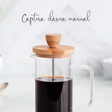 Cafetieră franceză, presă de cafea, aparat de cafea cu piston, ibric francez pentru cafea filtrată, 3 cești, 0,35 l, oțel și lemn