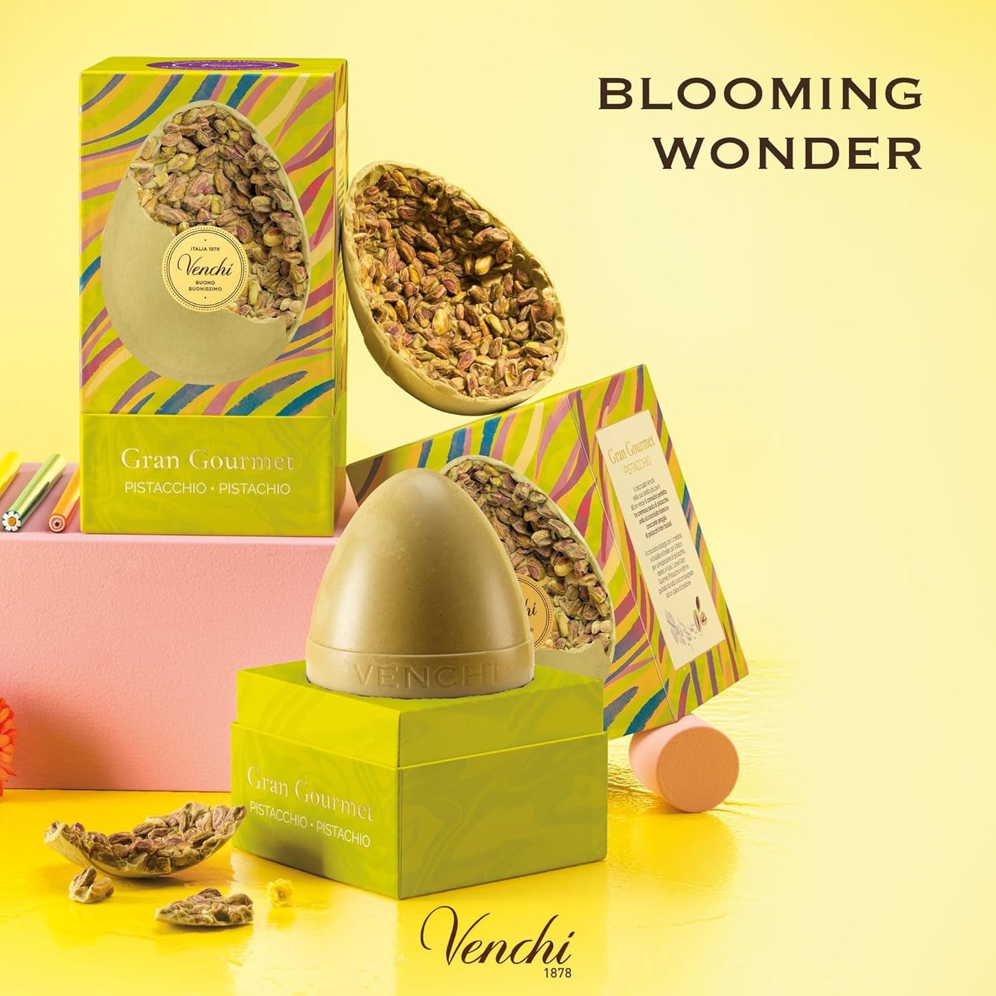 Venchi - Ou de ciocolată, aromă de fistic, cu fistic întreg, cu surpriză, fără gluten, 500g, colecție de Paște, idee de cadou