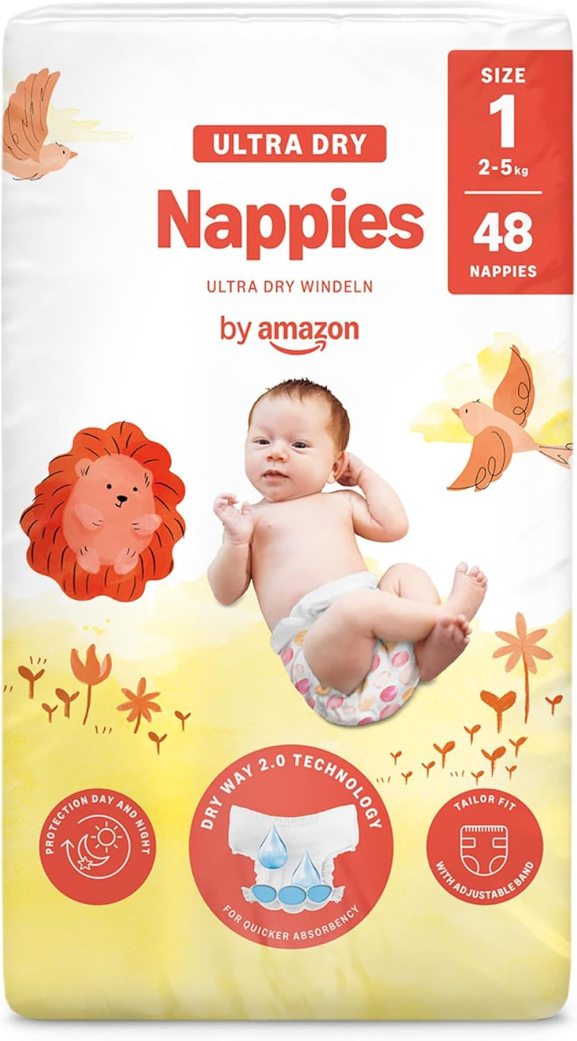 Scutece Ultra Dry de la Amazon, mărimea 3 (4-9 kg) - Cutie lunară, alb, 172 bucăți (2 pachete a câte 86) (Anterior sub marca Mama Bear, produs identic)