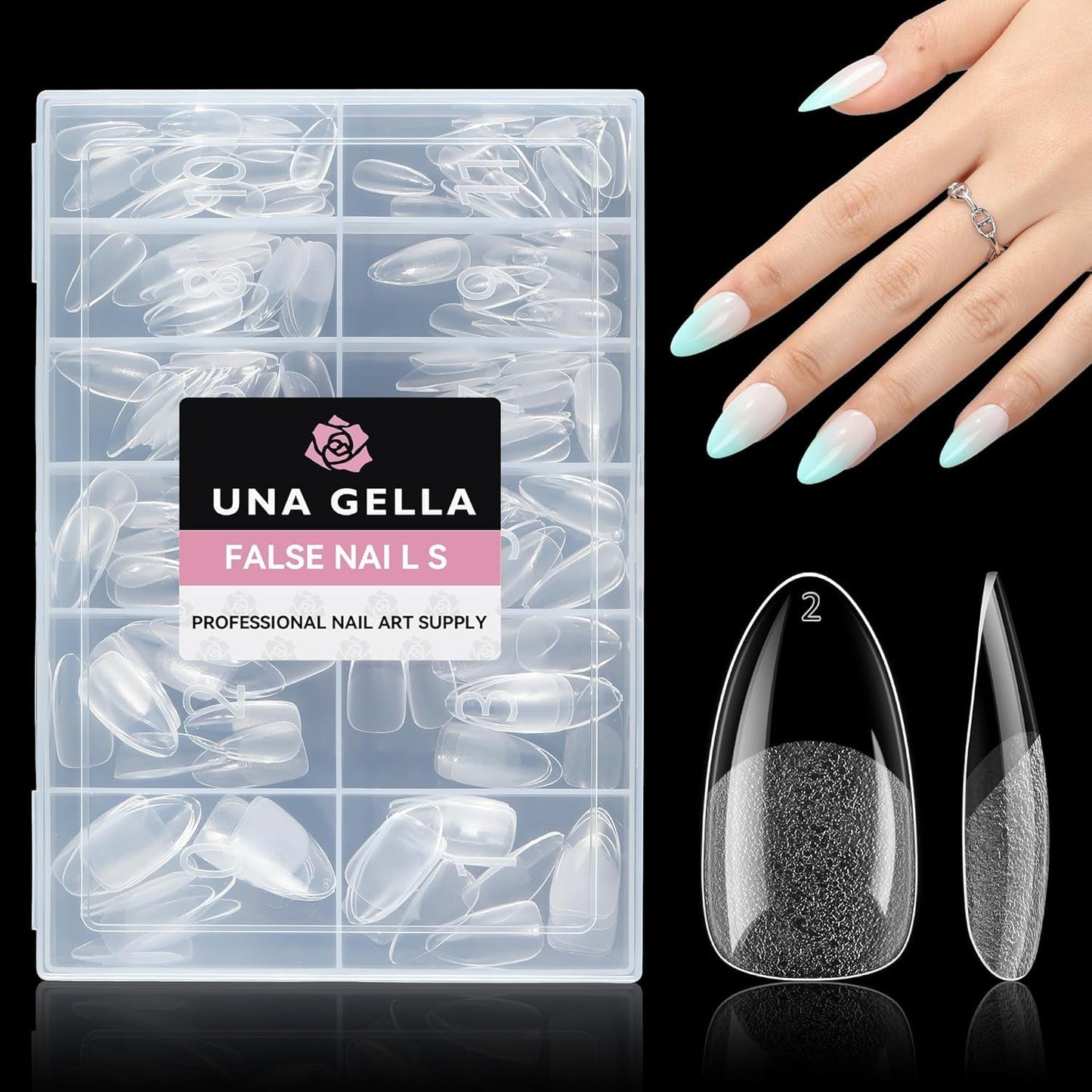 Tipuri de unghii balerină pentru unghii cu gel, 216 bucăți, 12 mărimi, tipuri de unghii cu gel moale, acoperire completă, set pentru extensii de unghii, semi-mate, DIY, artă acasă