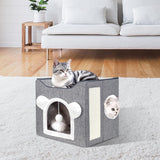 Katzenbetten für Indoor Katzen, Faltbares Katzenhaus, Katzenhöhle 2 Schicht Würfel Großer Raum Katzenbett mit Kratzbrett und Spielball, 15.8 x 15.8 x 15inches