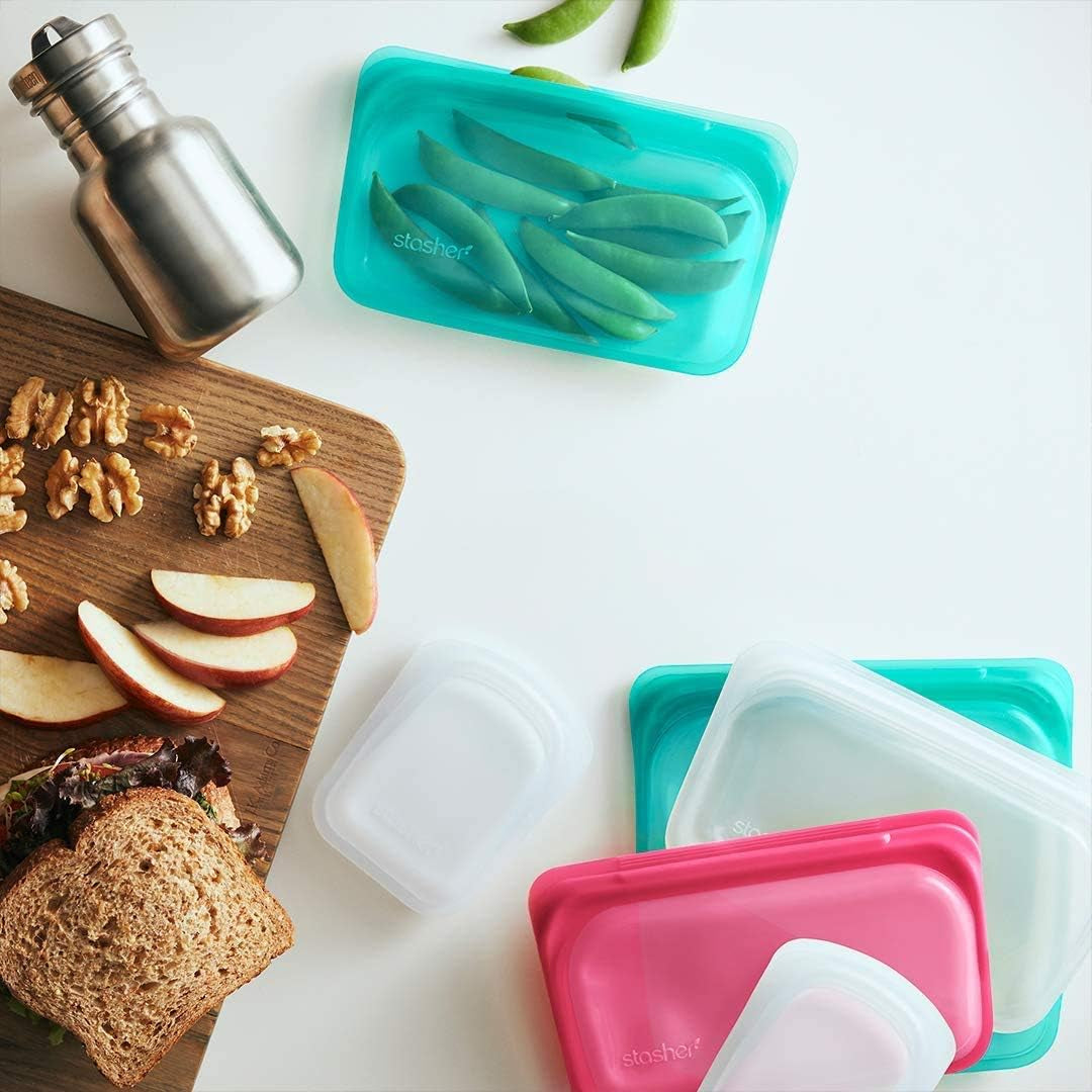 Pungă Stasher Pungă din silicon premium reutilizabilă pentru alimente, pungă sandwich, transparentă, durabilă, sigură pentru cuptor, mașină de spălat vase și congelator, ecologică, pungă pentru prânz, fără scurgeri, 828ml Cutii depozitare alimente Naty Shop
