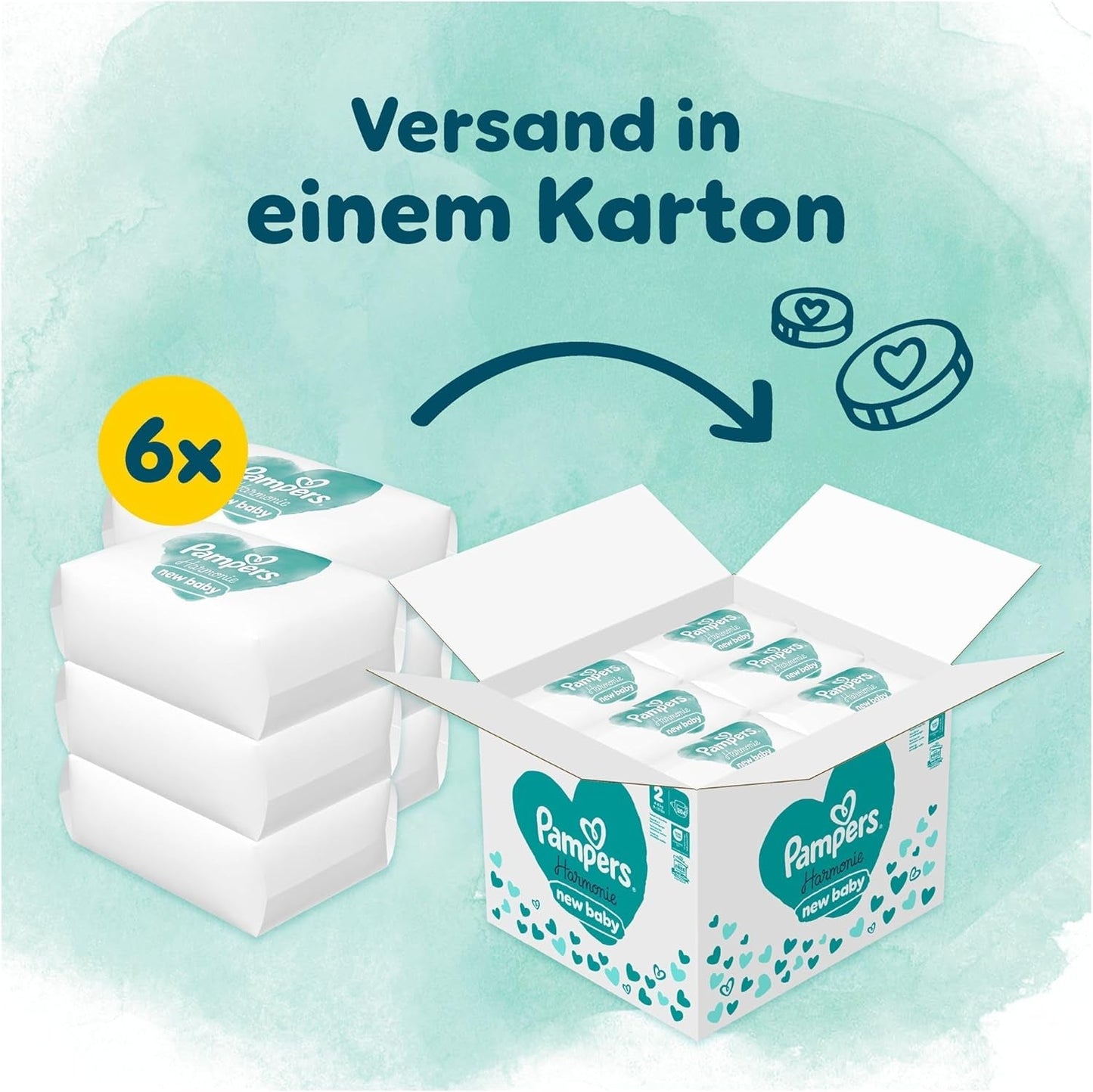 Scutece Pampers Harmony mărimea 2, 204 scutece, 4kg-8kg, protecție delicată a pielii cu protecție 100% Pampers