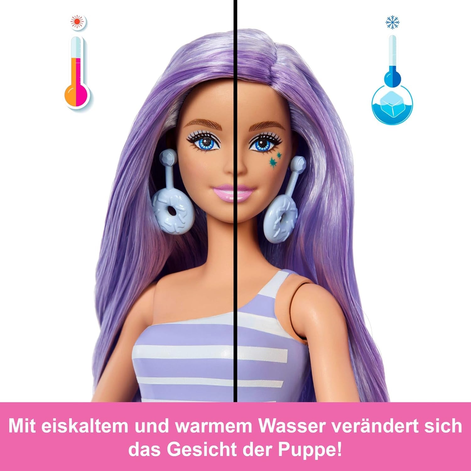 Set Barbie Pop Reveal Series cu păpușă la modă și accesorii, serie de dulciuri, design Donut Dreams cu animal de companie, 8 surprize, inclusiv schimbarea culorii, JFY60