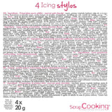 Scrapcooking – 4 markere pentru piese: auriu, ciocolatiu, alb și roșu – pixuri decorative comestibile pentru scris și desenat pe deserturi, prăjituri și biscuiți