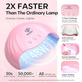 Modelones Set de 35 de bucăți pentru unghii cu gel, Set de ojă UV cu lampă 48W, Set de ojă gel maro nud alb roz, Set de ojă gel UV cu bază top coat Set studio unghii