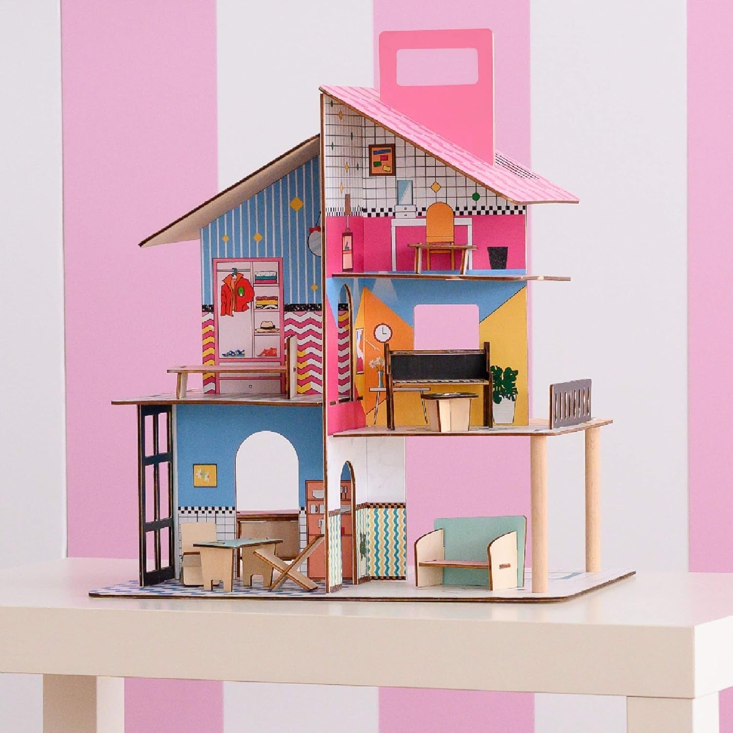 Casă de păpuși din lemn pentru copii Olivia's Little World 360, păpuși de 8,9 cm și 12 accesorii, multicoloră, TD-13260C