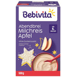 Budincă de orez cu mere și terci de seară (4x500g), terci de lapte de la 5 luni, cu minerale și vitamine valoroase, fără zahăr adăugat, foarte sățios