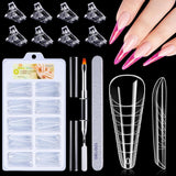 Set de 120 de forme pentru unghii, extensii de unghii, forme cu gel pentru unghii, set de forme pentru unghii cu perie cu două capete și pilă pentru unghii cu cleme, pentru unghii cu gel