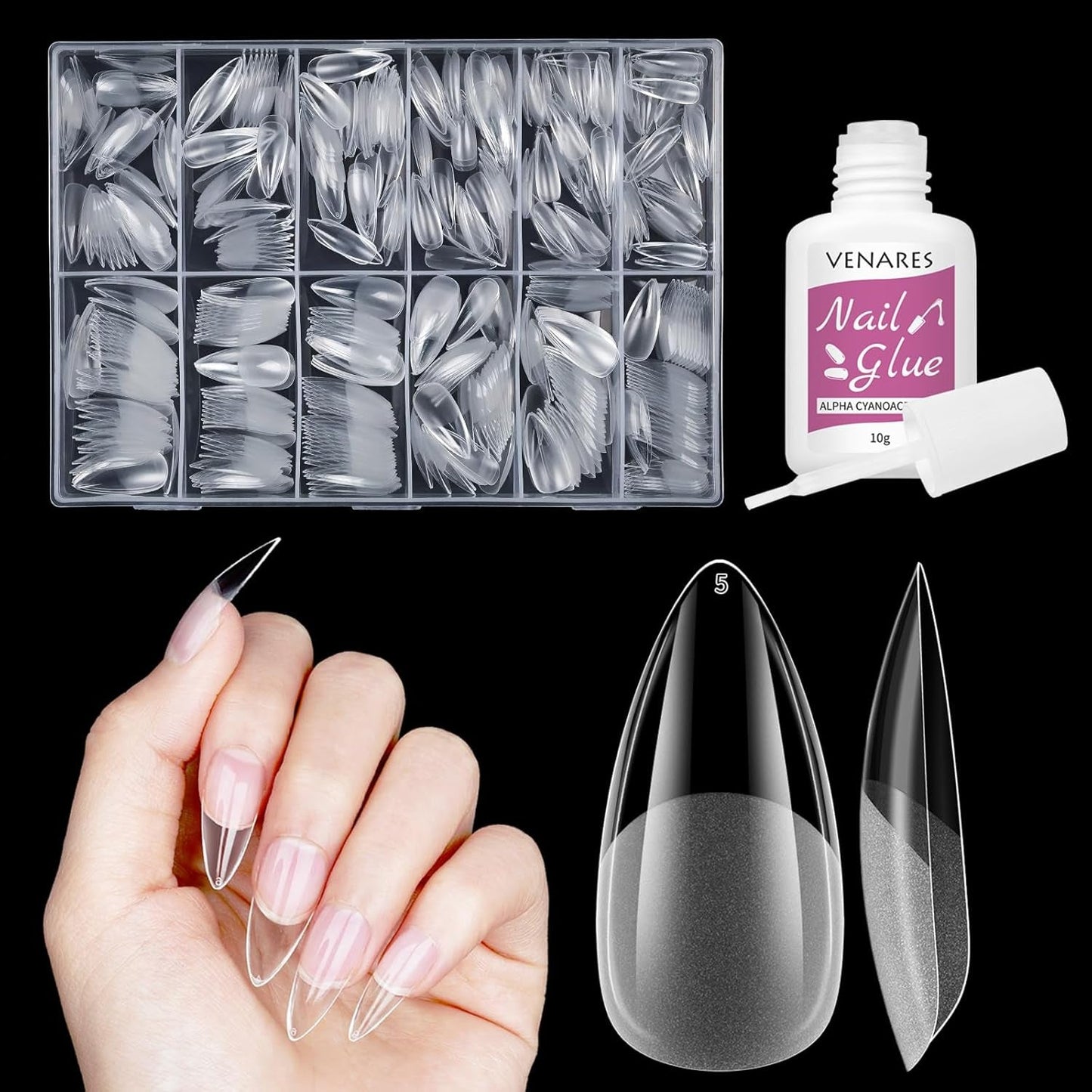 Unghii false scurte, model balerină, 500 bucăți, pentru lipire, 12 dimensiuni, unghii artificiale, scurte, cu gel moale, acoperire completă, vârfuri de unghii pentru unghii cu gel, scurte, S