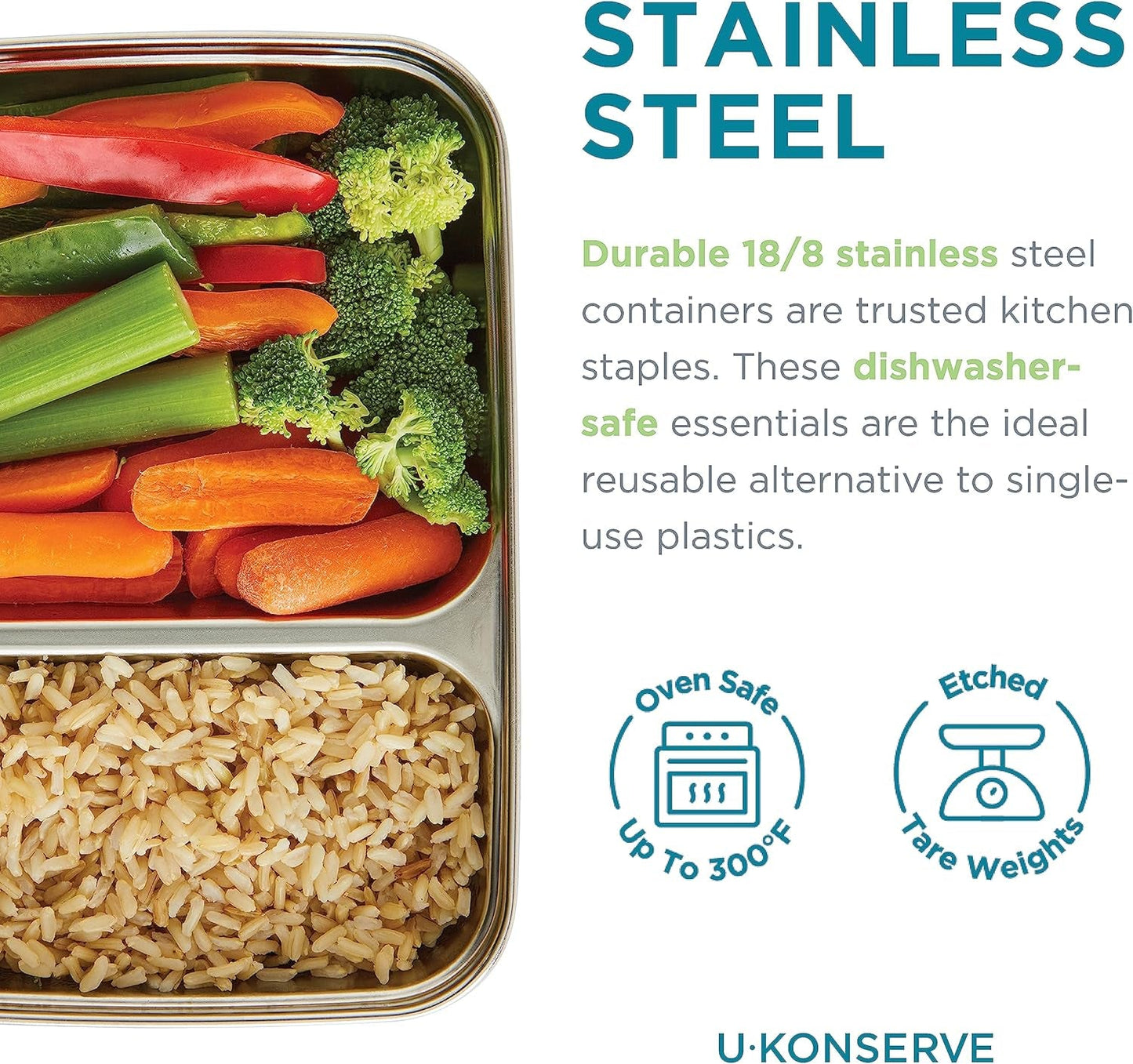 U Konserve - Recipient dreptunghiular împărțit pentru alimente din oțel inoxidabil cu capac din silicon - Island Teal - 28oz / 825ml Cutii depozitare alimente Naty Shop