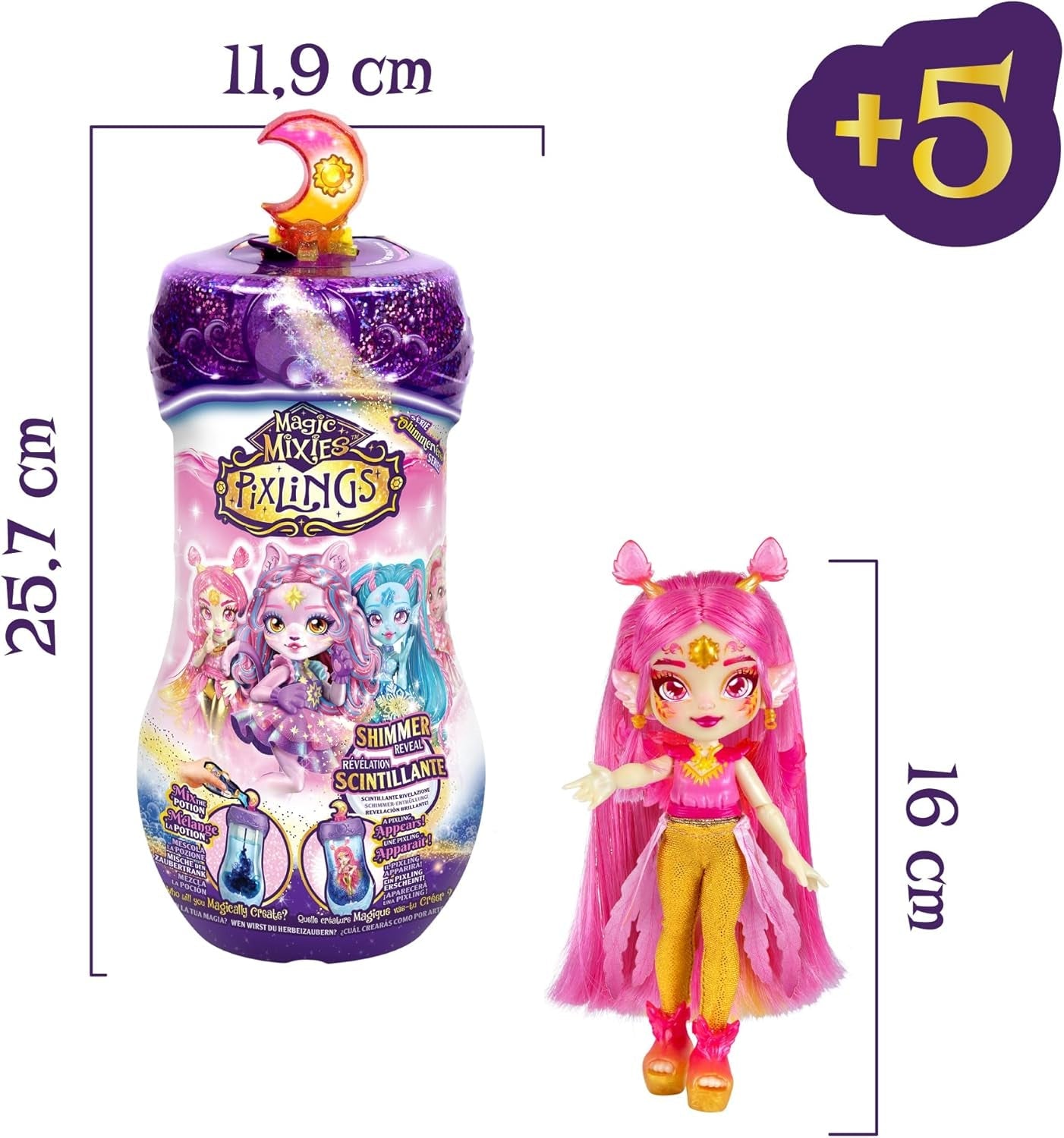 Păpuși Magice Pixlings, 4 Păpuși Asortate – 2 Noi – Păpușă de Modă 15 cm – Poțiuni Magice – Jucărie Secretă cu Poțiuni (MG101000)