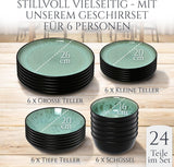 Set de veselă din gresie ceramică, format din 24 de piese, pentru 6 persoane, design Ibiza, CÂȘTIGĂTOR AL TESTULUI. Un set de veselă mediteraneană superb, inclusiv boluri și farfurii. Set de veselă Pure Living, verde salvie.