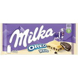 Sandwich Milka Oreo – Ciocolată cu lapte alpină, umplută cu bucățele crocante de biscuiți Oreo și cremă fină de vanilie – 92g