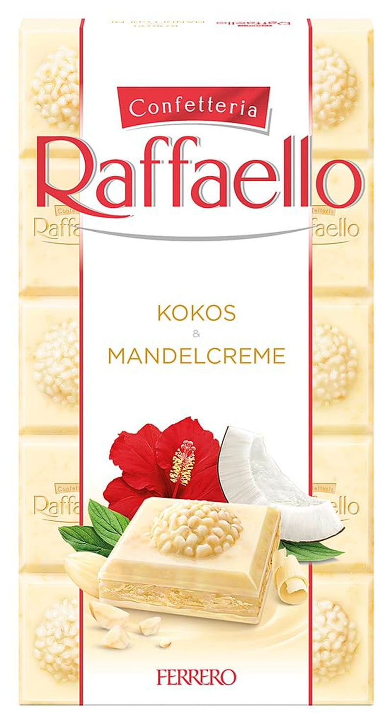 Baton de ciocolată Ferrero Raffaello – Cadou de Ziua Îndrăgostiților pentru el și ea – Ciocolată albă cu cremă de cocos și migdale – 1 baton de ciocolată x 90g