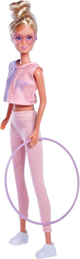 Simba 105733619 - Steffi Love Hula Hoop, păpușă de jucărie cu ținută sport, hula hoop și funcție mecanică, 29 cm, vârste 3+