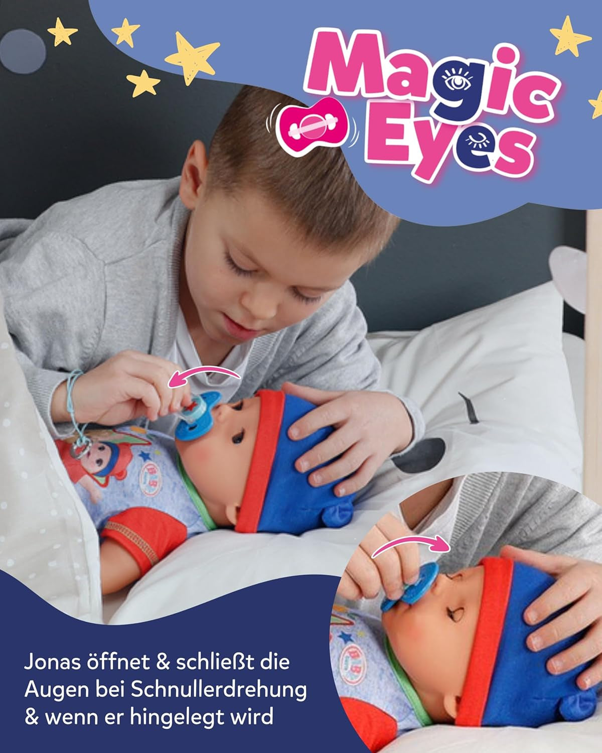 BABY Born Jonas - păpușă bebeluș 43 cm - 10 funcții, inclusiv accesorii și saltea - Funcționează complet fără baterii - Potrivit pentru copii cu vârsta de 3 ani și peste