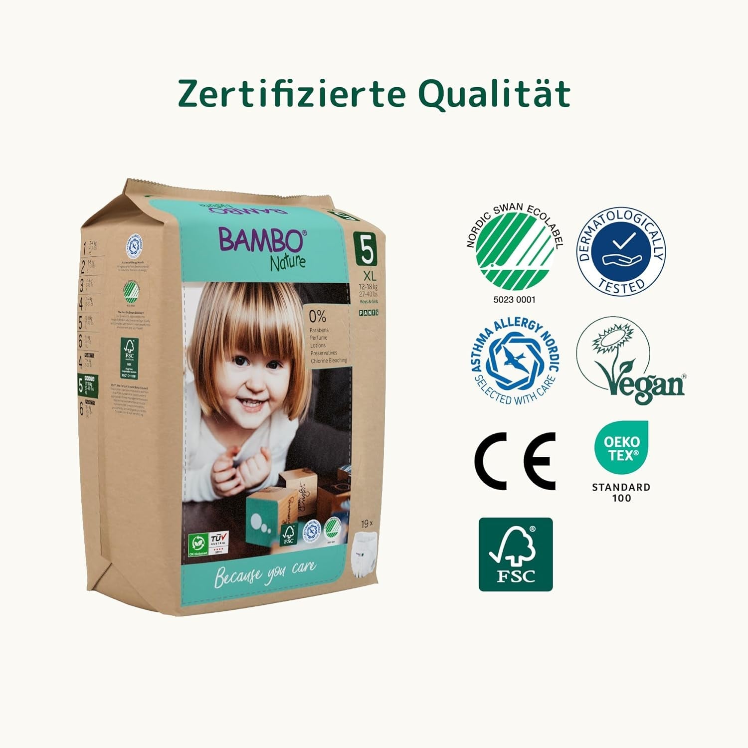 Scutece Bambo Nature, mărimea 5 (11-17 kg) - cutie lunară cu 95 bucăți | Scutece cu protecție îmbunătățită împotriva scurgerilor | Confort și libertate supreme pentru copiii activi | Scutece testate dermatologic