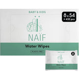 Naïf - Șervețele umede fără plastic - 1296 bucăți (24 bucăți X 54 șervețele umede) - Îngrijire pentru fundul, corpul și fața bebelușului - 99% apă - 0% parfum și alcool