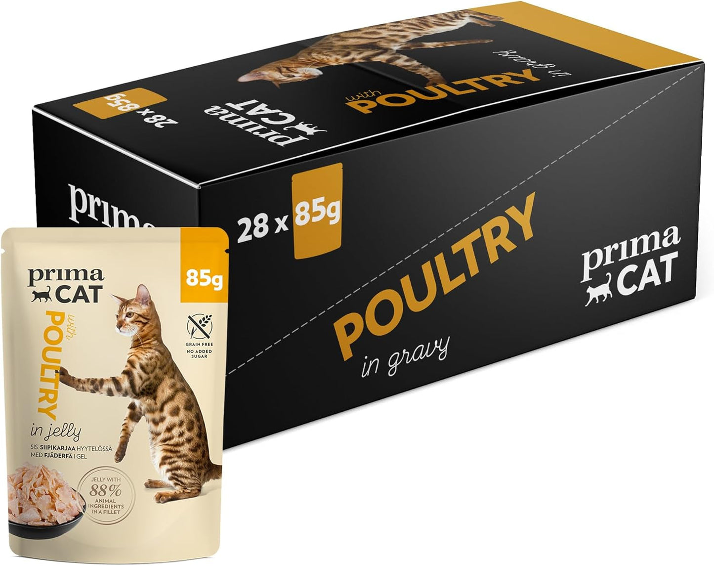 PrimaCat - Hrană umedă clasică pentru pisici, aromă de pasăre în sos, 28 x 85 g