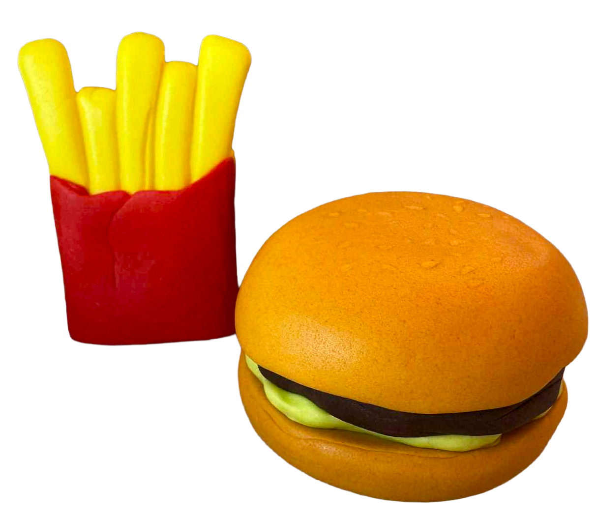 SweetJoy Decoratiuni Comestibile Hamburger Si Cartofi - Set 2 Figurine Din Pasta De Zahar Aproximativ 6 cm