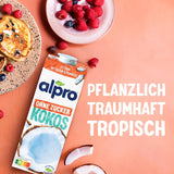 Alpro Kokosnussdrink ohne Zucker – Ohne Süßstoffe – Vegan und milchfrei – Von Natur aus laktosefrei und fettarm – Reich an Calcium und Vitaminen – 8 x 1 L