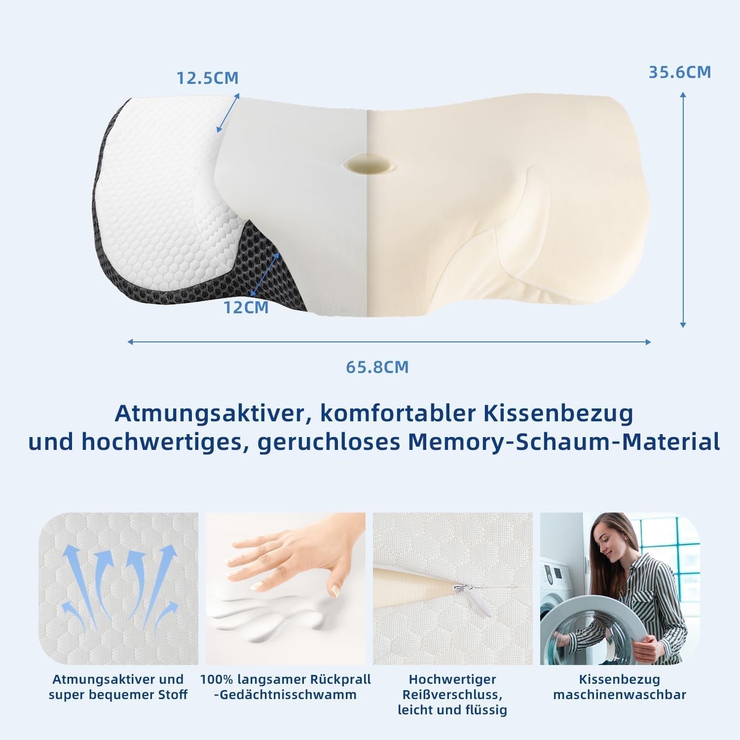 IDEA Pernă pentru dureri de gât, pernă ortopedică fabricată din pernă din spumă de memorie, pernă ergonomică pentru gât pernă pentru sprijin optim, pernă anti-sforăit pentru dormitul lateral, dorsal și abdominal Perne ortopedice cervicale Naty Shop