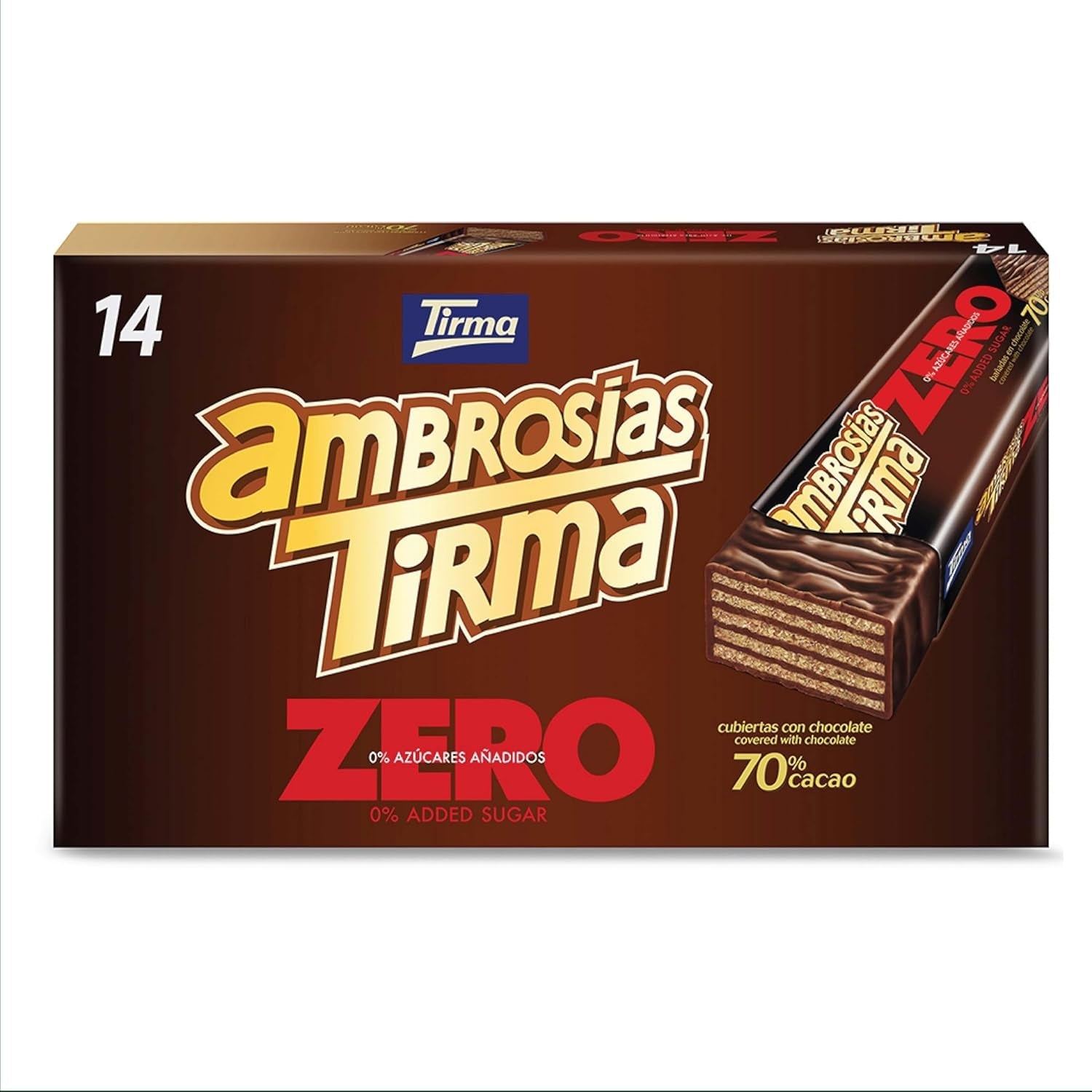 Napolitane cu ciocolată neagră Tirma 70% cacao | Fără zahăr adăugat | Potrivite pentru dietele keto | Conținut scăzut de carbohidrați | Pentru diabetici | Pachet multiplu de napolitane cu ciocolată | 3 bucăți | 64,5 g