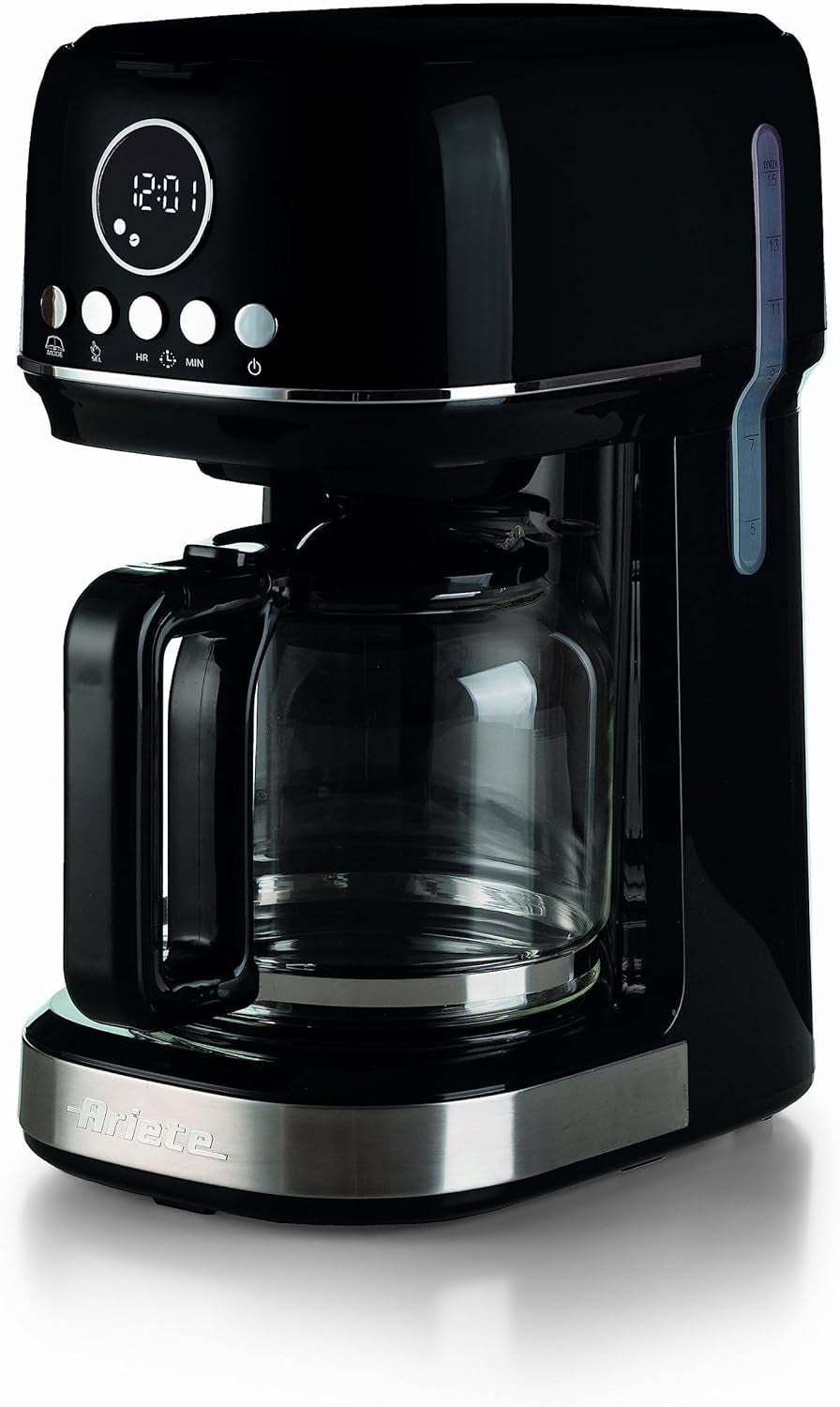 Ariete, Espressor cu filtru Moderna 1396 pentru prepararea cafelei americane, pentru până la 15 cești, carafă din sticlă, placă de încălzire, afișaj LCD, filtre detașabile și lavabile, alb