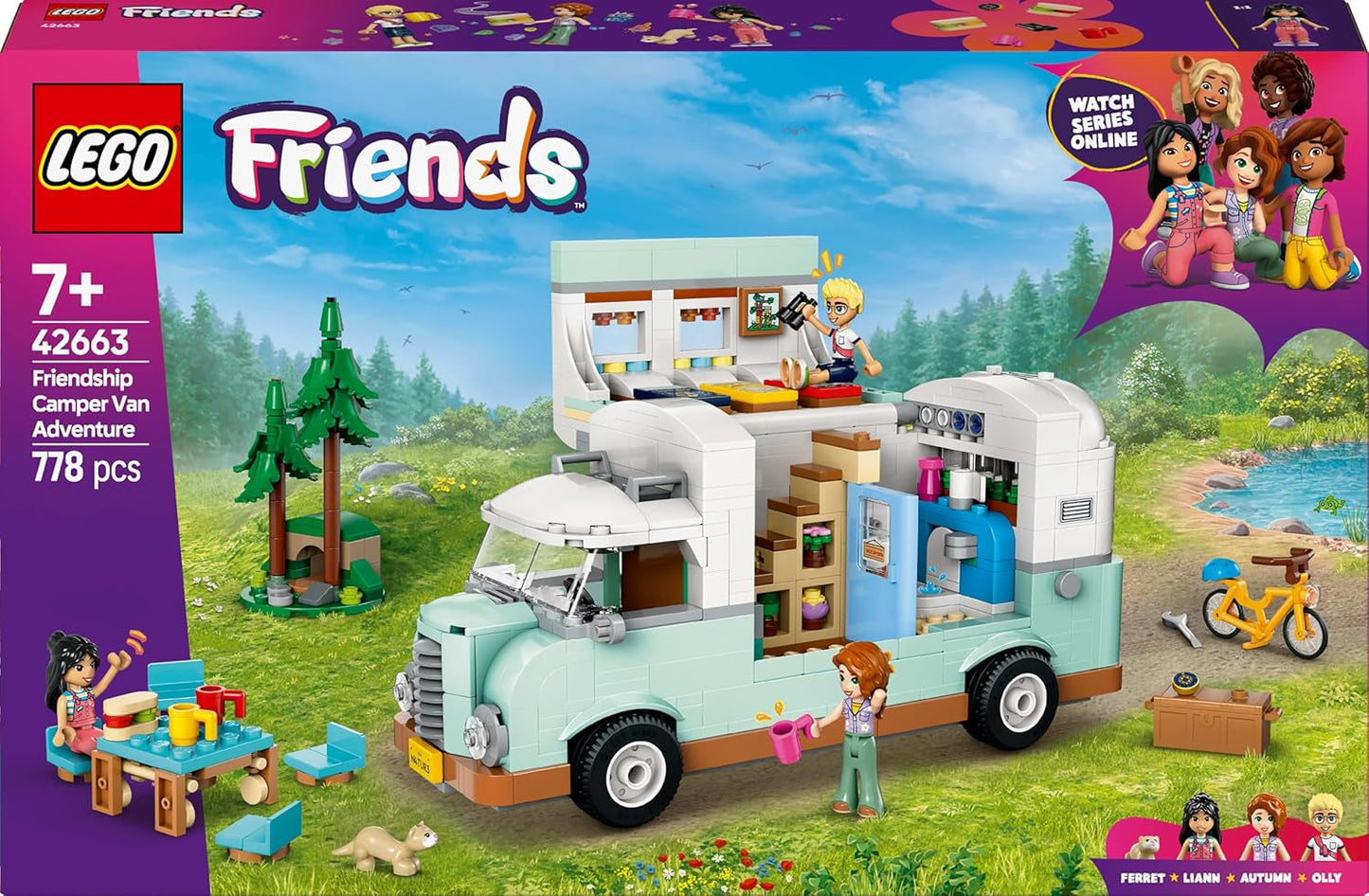 LEGO Friends Caravan, Set de construcție pentru jocuri de rol cu o rulotă de jucărie, Cadou pentru fete cu vârsta de peste 7 ani, Set de joacă creativ cu 3 minifigurine și figurină de animal dihor 42663 Seturi de constructie Besuche den LEGO-Store