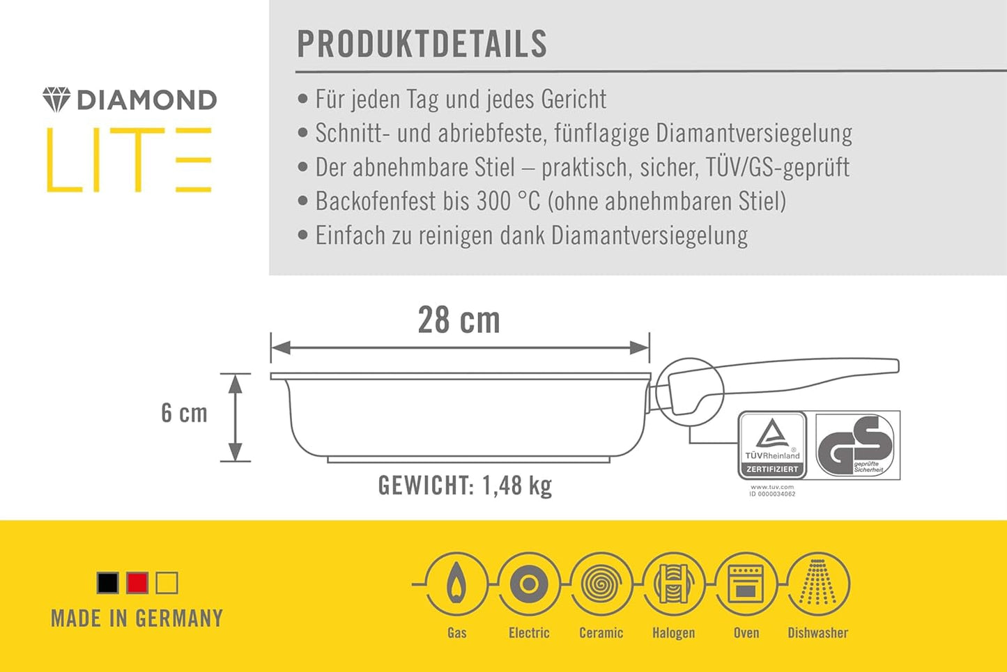 Woll Diamond Lite Square Pan, 6 Cm înălțime - fara inductie Oale si Tigai Naty Shop