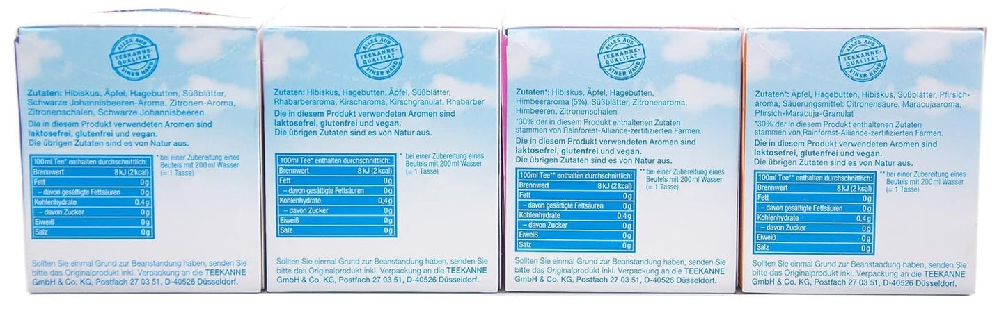 Teekanne Frio pachet de 4, rubarbă-cireșe, coacăze-lămâie, zmeură-lămâie, piersică-maracuja (4 x 45 g)