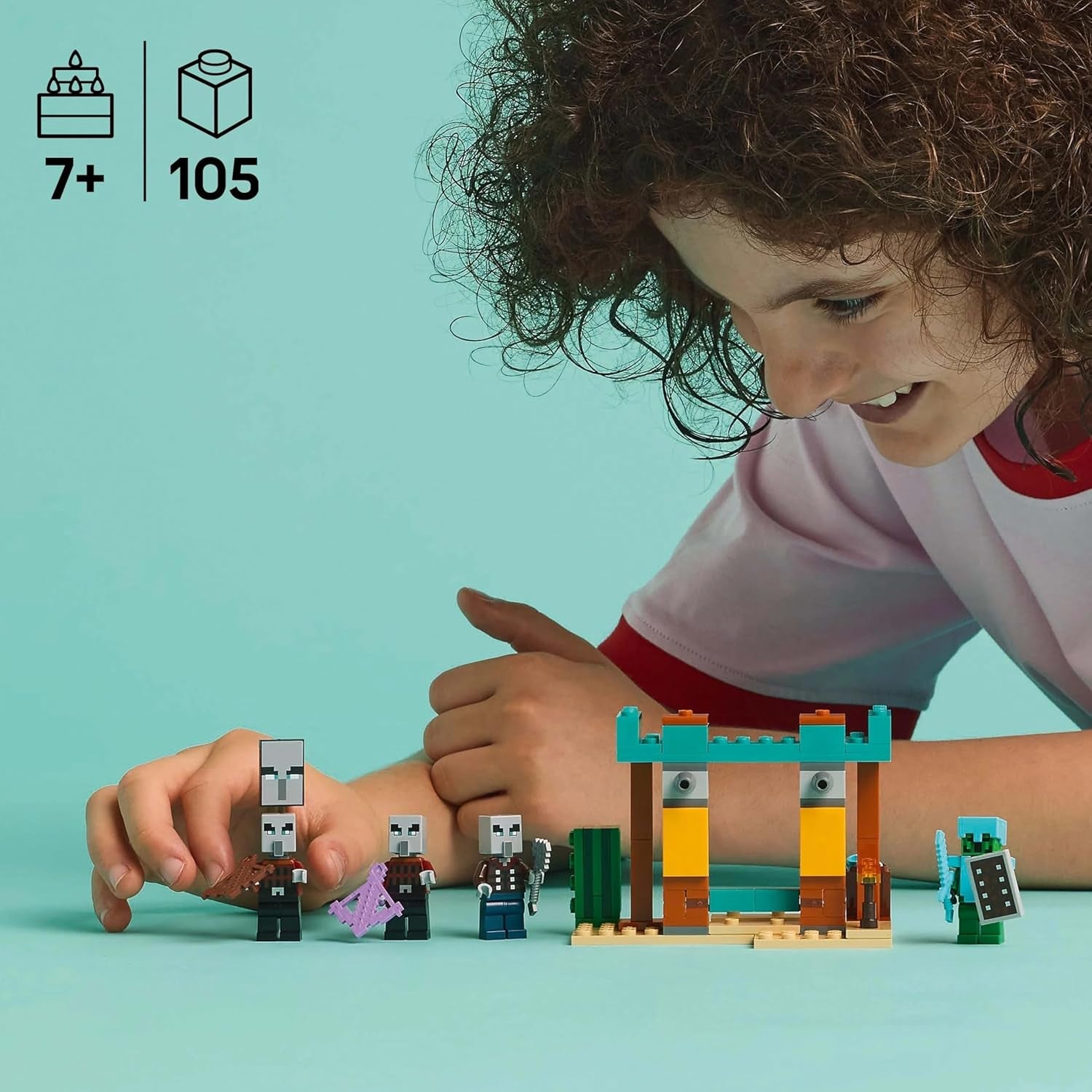LEGO Minecraft The Illager Desert Patrol, set joc video pentru copii, mini-jucărie cu avanpost și trei minifigurine, inclusiv Plunderer, Servant și Cactus Knight 21267 Seturi de constructie Besuche den LEGO-Store