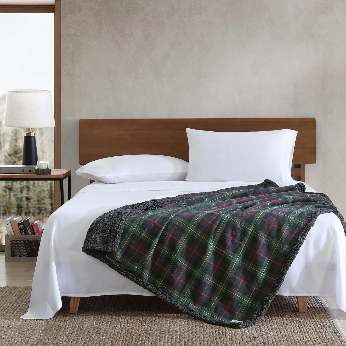 Eddie Bauer pătură, flanelă de bumbac, decorațiuni interioare, reversibilă, lenjerie de pat sherpa, carouri de pin, aruncare Plapumi si pilote Naty Shop