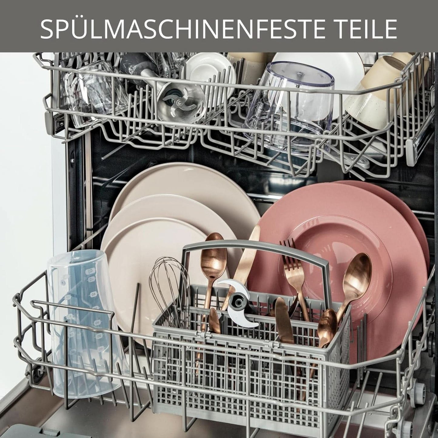 Krups Perfect Mix Stabmixer HZ6568 | Blender | 1000 Watt | Edelstahlfuß | 4 Extra Scharfe Messer | Powelix Technologie | Schneebesen | 500 Ml Zerkleinerer | 800 Ml Messbecher | Schwarz/Silber Bucatarie Naty Shop