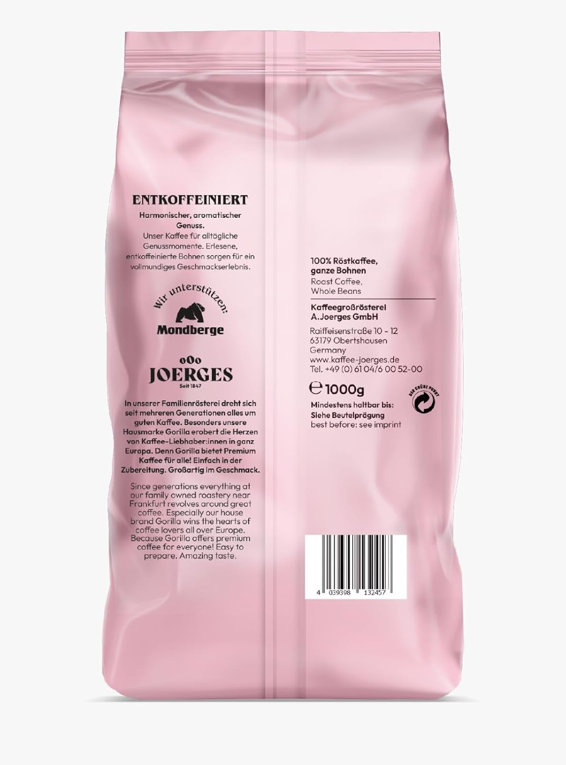 Espresso GORILLA 1000g decofeinizat, boabe întregi